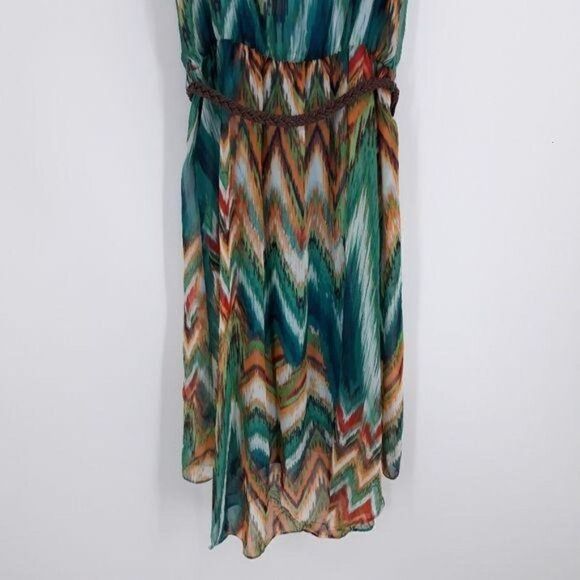 Bisou Bisou Mini Dress 12 Turquoise Sleeveless High Low Ruffle Southwestern - Picture 9 of 10